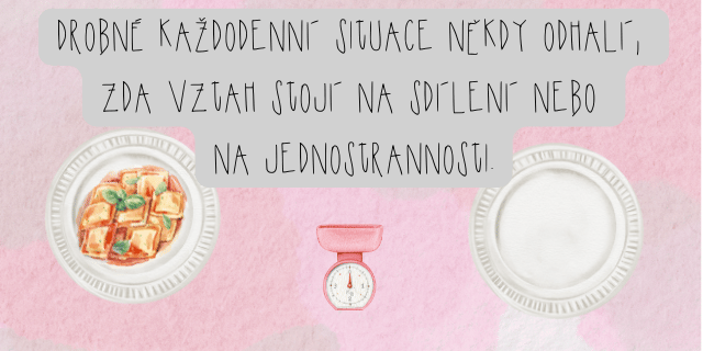 Nerovnováha ve vztahu zobrazená dvěma talíři, kdy jeden zůstává prázdný.