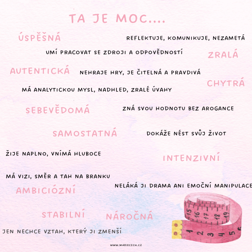 Jsem moc chytrá, moc inteligentní, jsem moc sebevědomá, ambiciózní, stabilní, náročná, zralá, autentická..